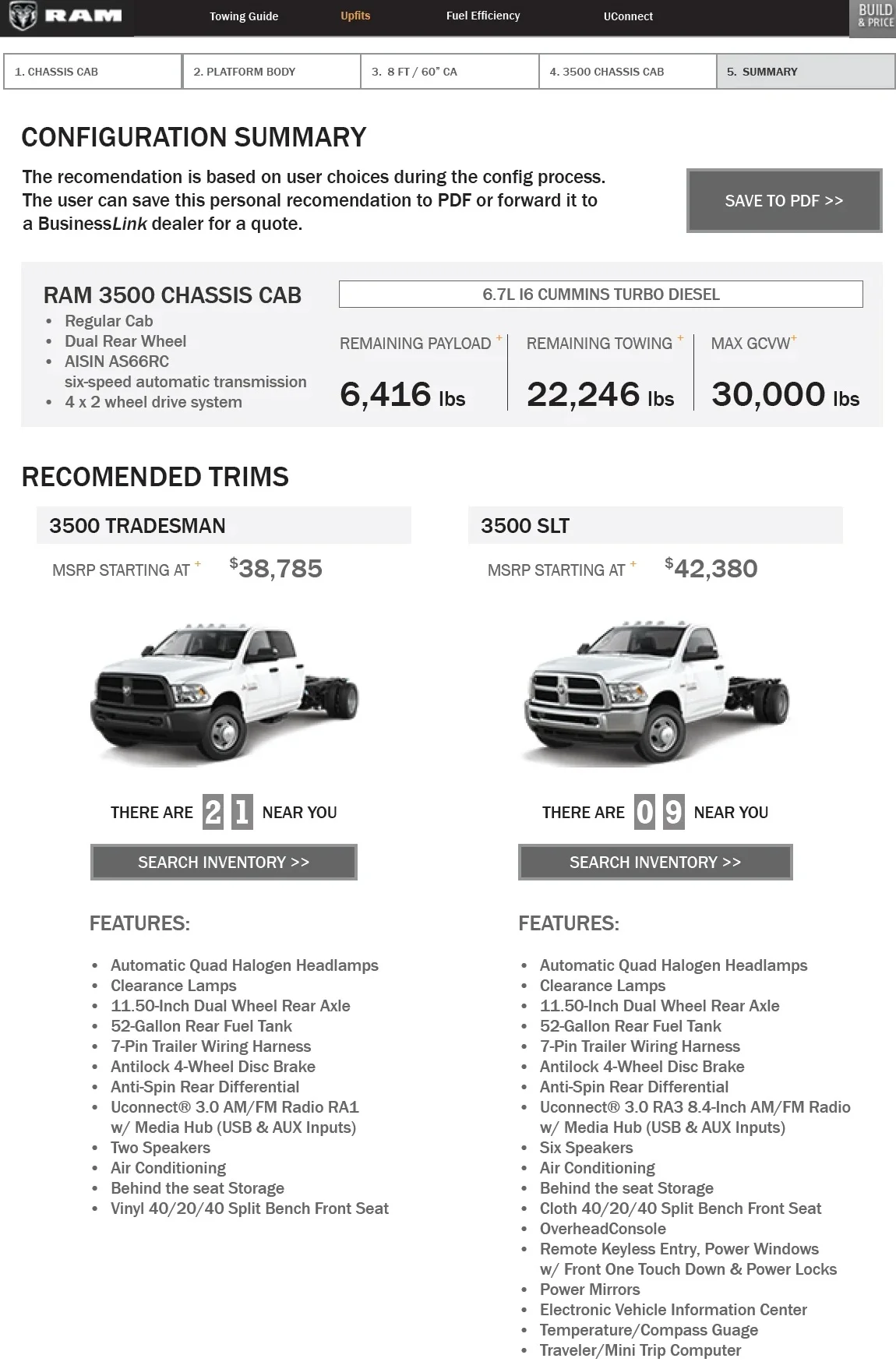 RAM Upfit Guide — recommendations wireframe