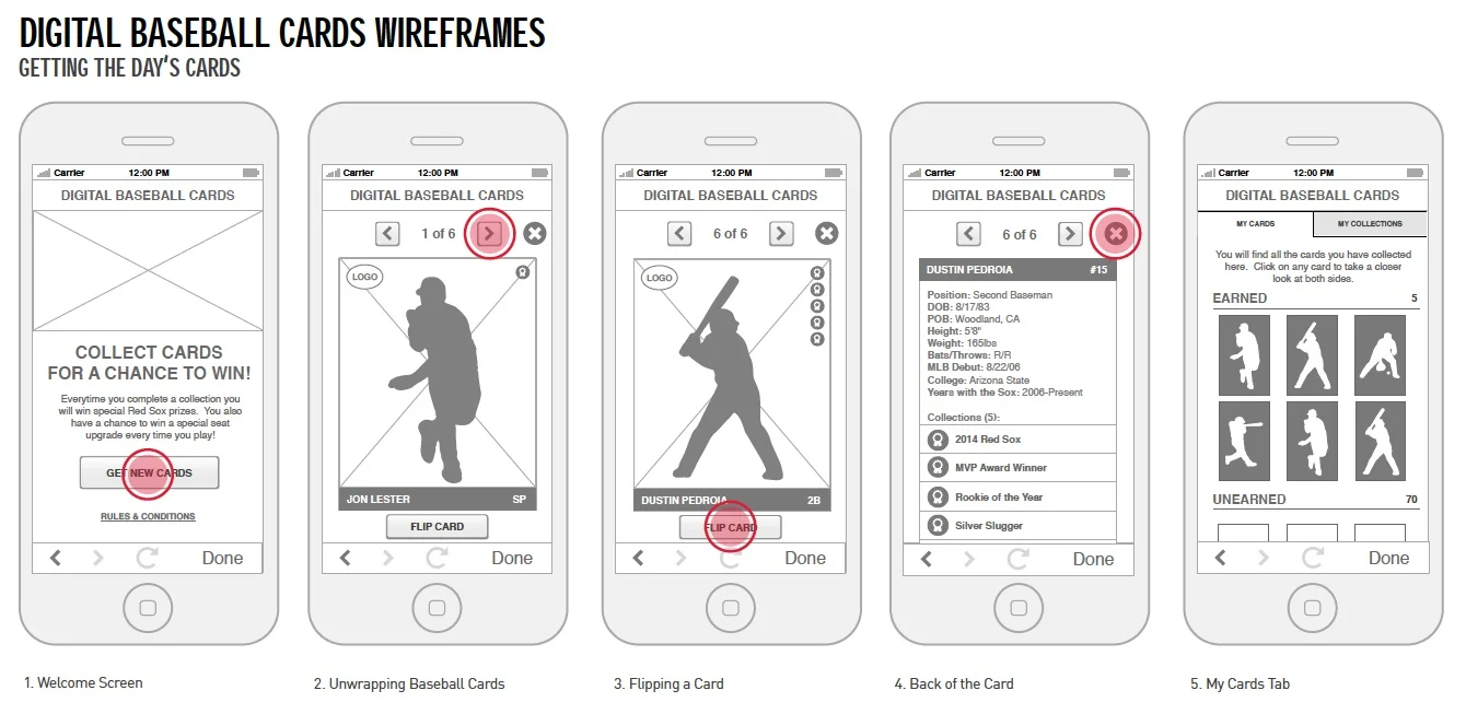 Red Sox Fenway Cards — wireframes